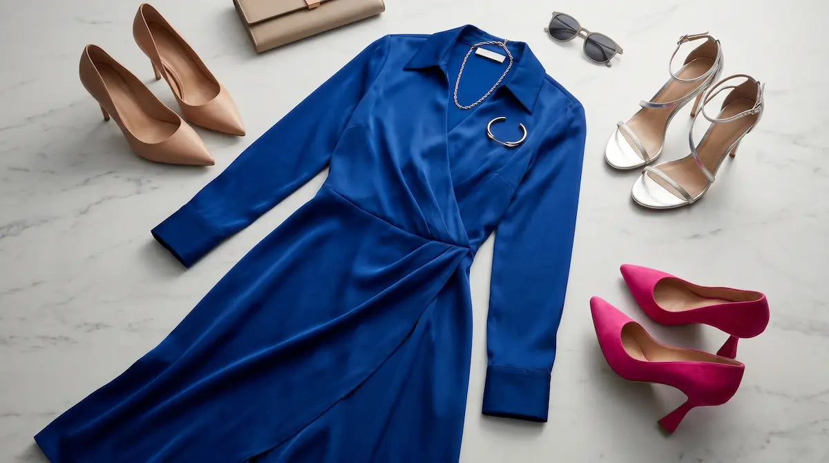 footwear for blue dress What Shoes to Wear With a Dress: The Ultimate Color & Style Guide FARM Rio Blossom Tapestry Buy Organza Long Trench Coat Color:Bright Purple-White