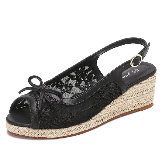 Women's Lace Wedges Heels Espadrille Platform Slingback