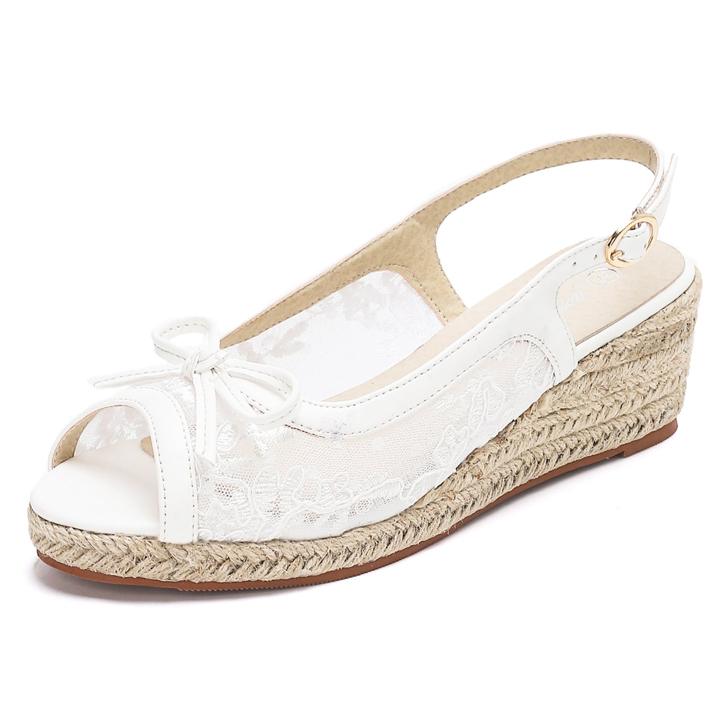 Lace Bow Slingback Espadrille Wedges