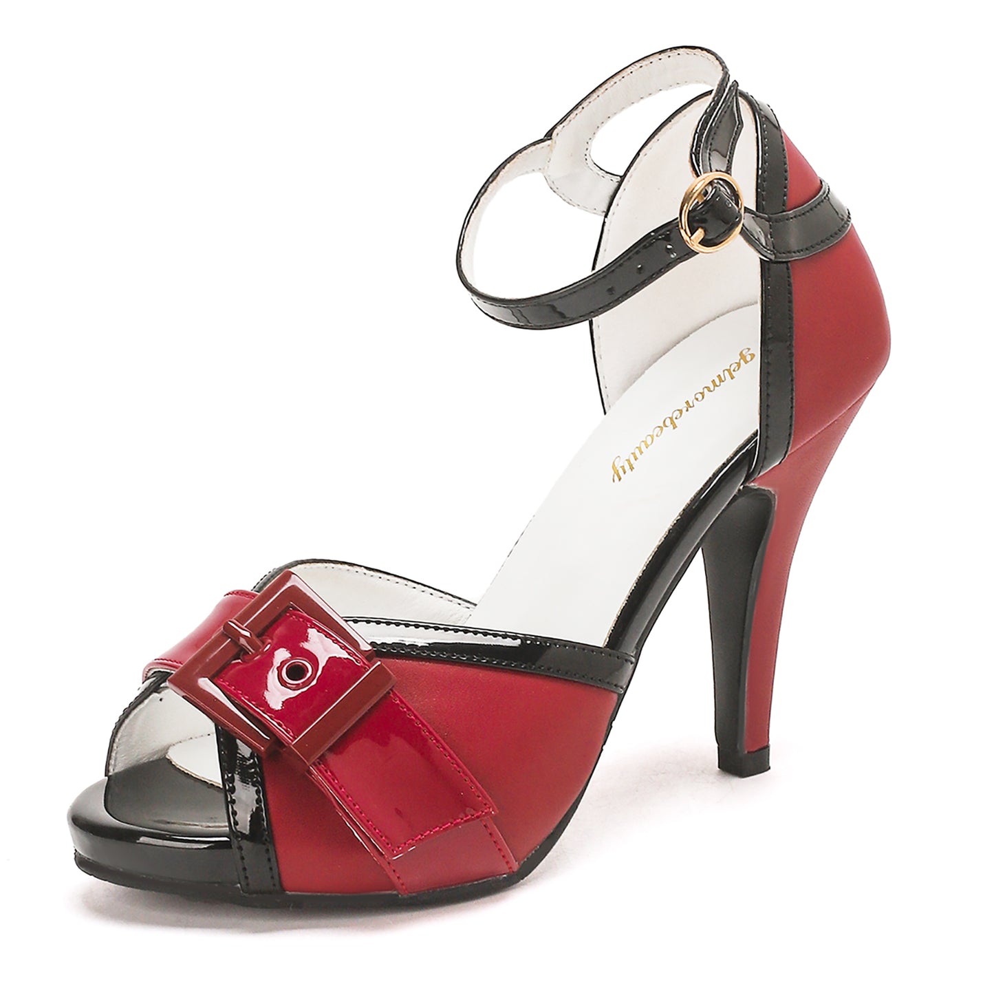 Retro Two-Tone Buckle Peep Toe Heels