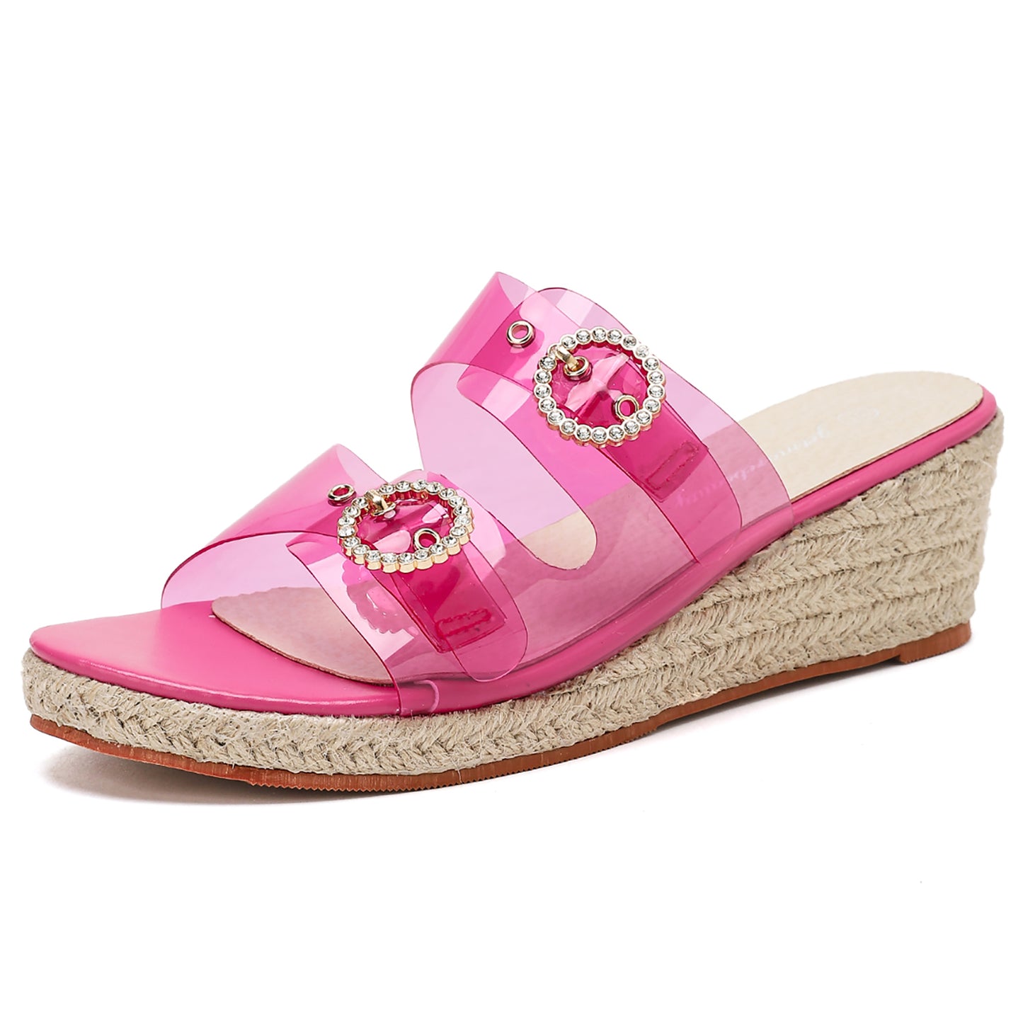 Rhinestone Double Strap Espadrille Wedge Slides