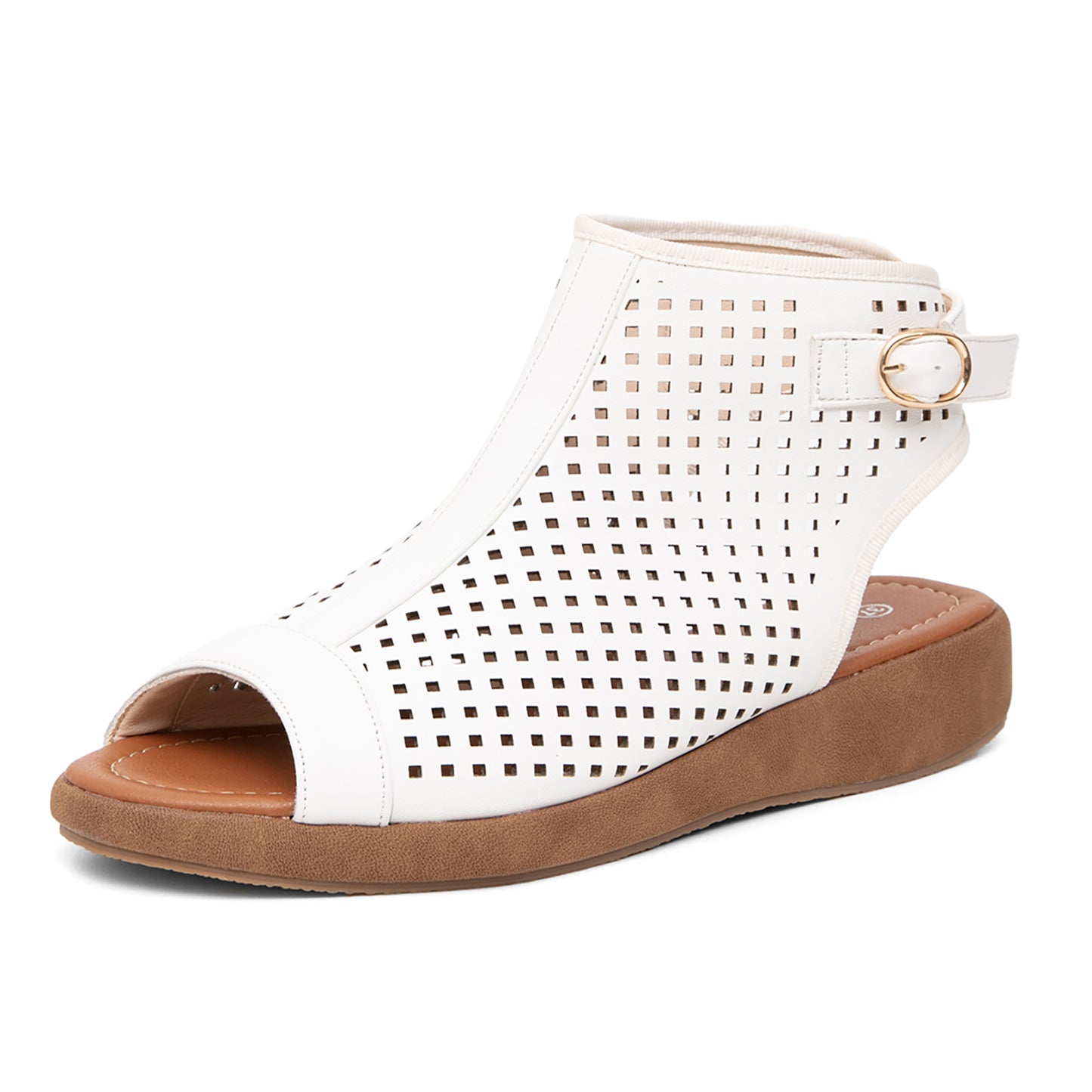 Perforated Slingback Low Wedge Sandals