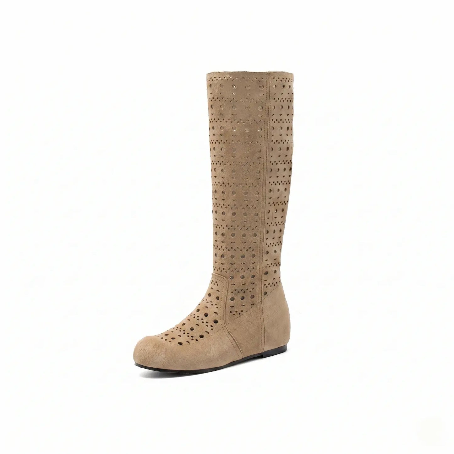 Bohemian Cut-Out Faux Suede Tall Boots Hidden Wedge