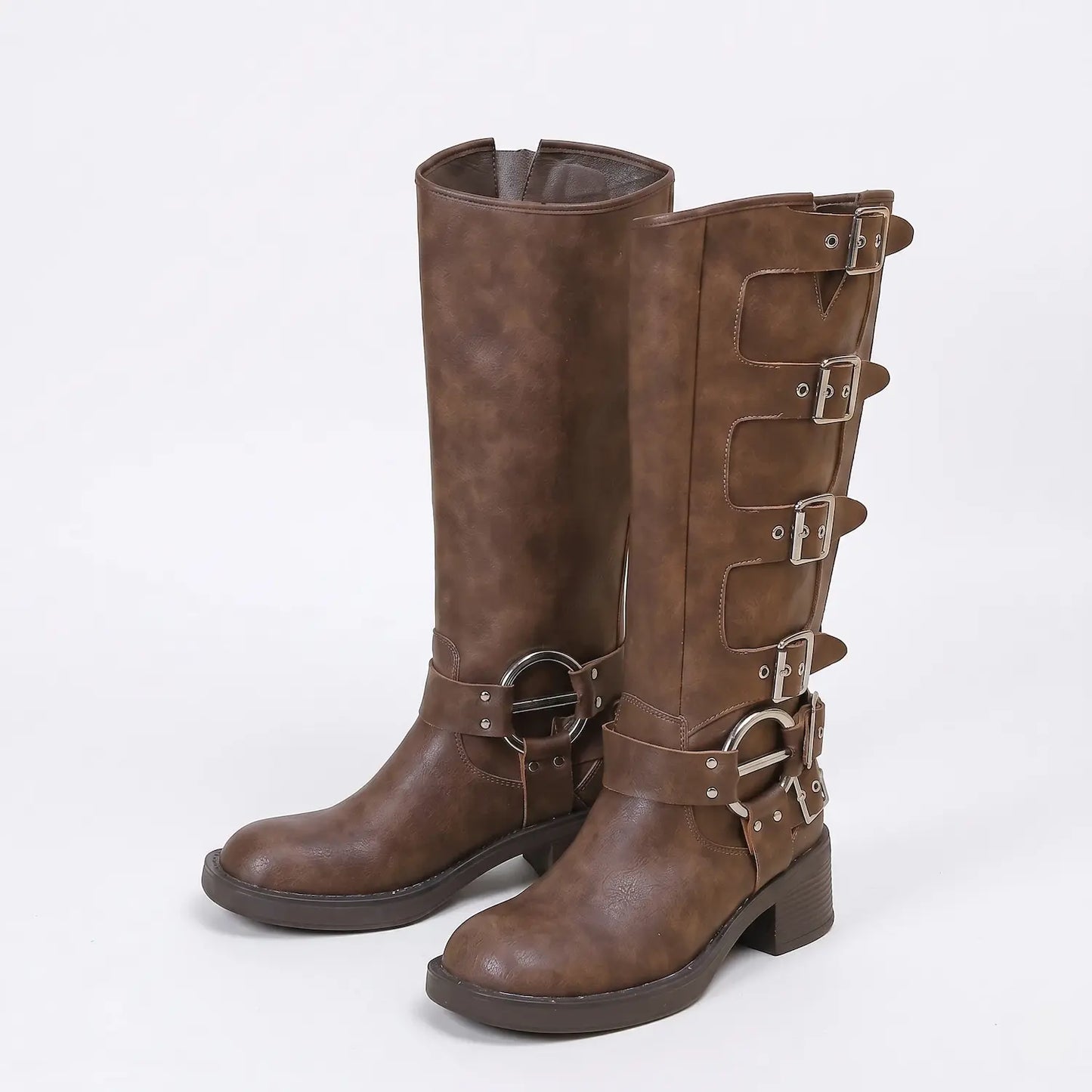 Vintage O-Ring Harness Tall Biker Boots