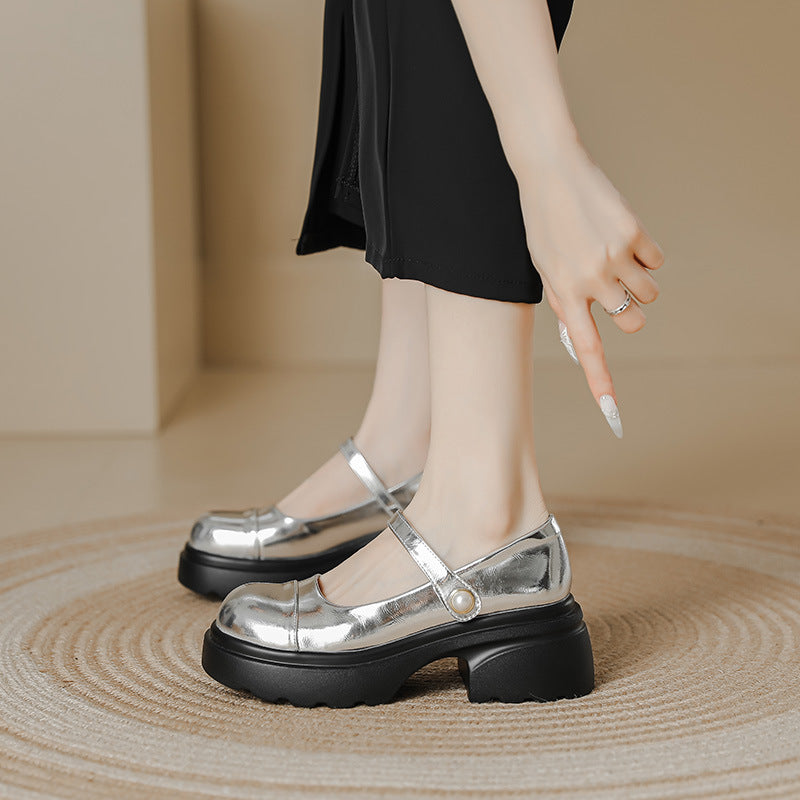 Retro Chunky Platform Pearl Strap Mary Jane Shoes