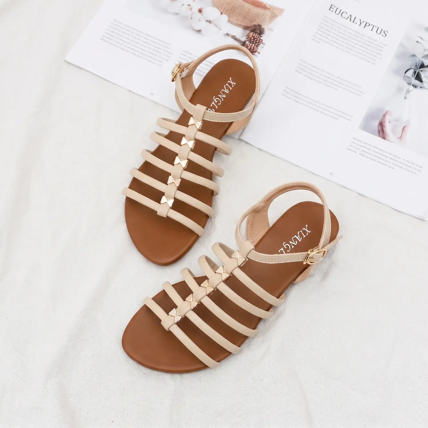 Vintage Caged Gladiator Low Wedge Ankle Buckle Sandals