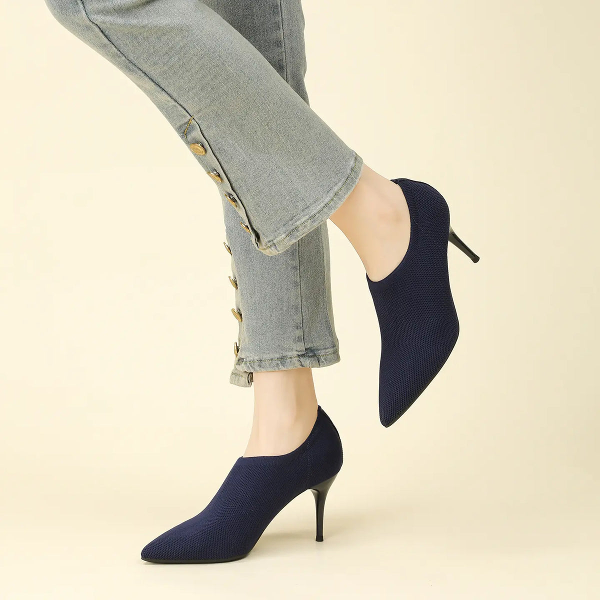 Slip-On Stretch Knit Pointed Toe Stiletto Pumps