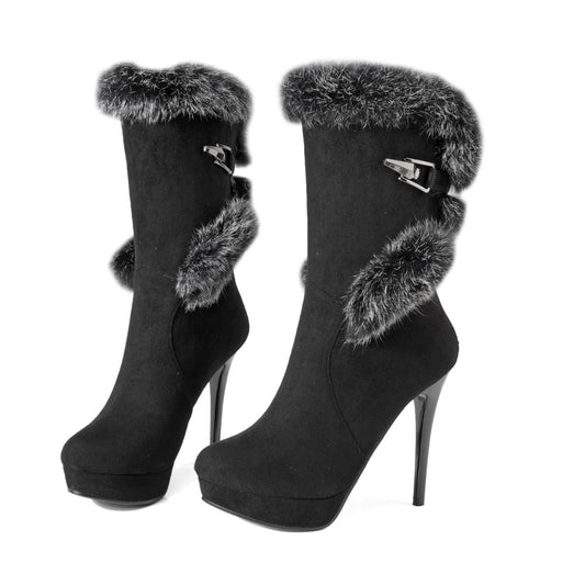 Women's High Heel Mid-Calf Snow Boots