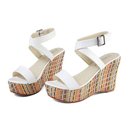 Criss Cross Ankle Strap Woven Wedges
