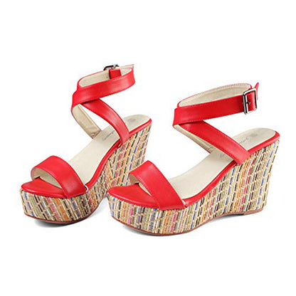 Criss Cross Ankle Strap Woven Wedges