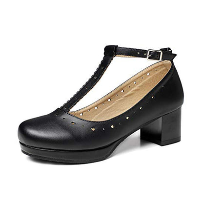 Lolita Heart Cut-Out T-Strap Mary Jane Pumps