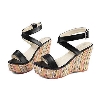 Criss Cross Ankle Strap Woven Wedges