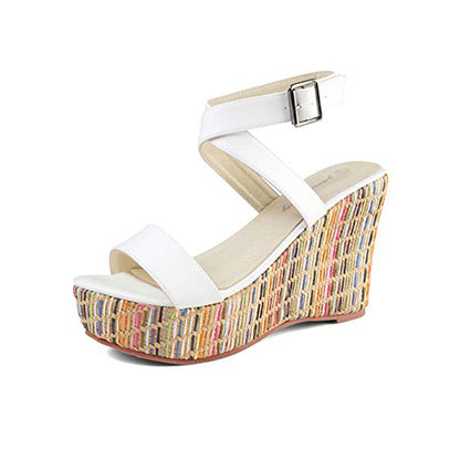 Criss Cross Ankle Strap Woven Wedges