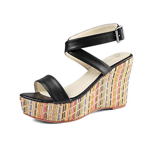 Criss Cross Ankle Strap Woven Wedges
