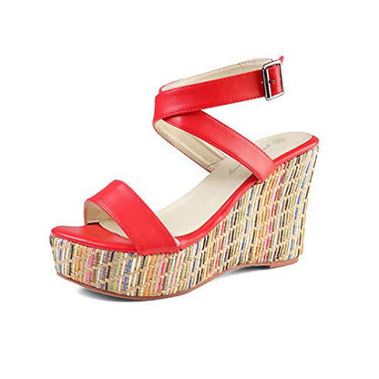 Criss Cross Ankle Strap Woven Wedges