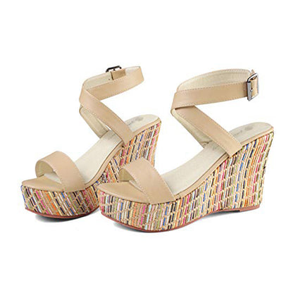 Criss Cross Ankle Strap Woven Wedges