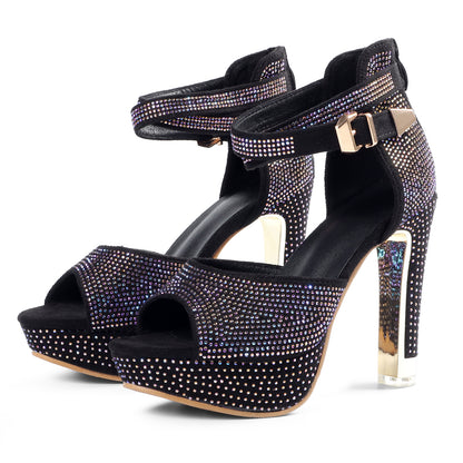 Sparkly Rhinestone Platform Block Heels