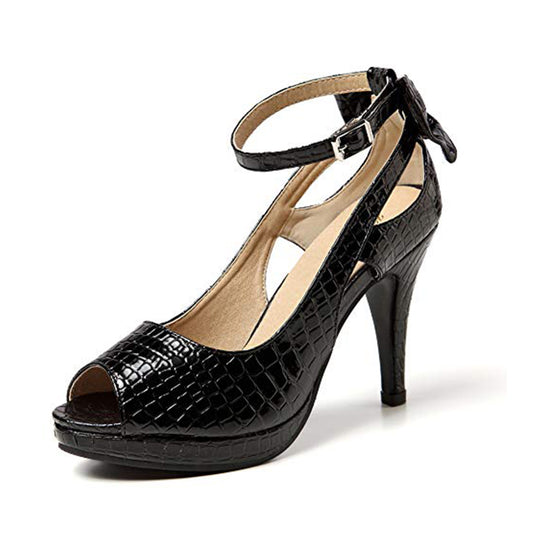 Bow Ankle Strap Peep Toe Stiletto Pumps