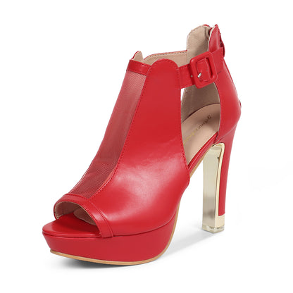 Mesh Cut-Out Platform Metallic Block Heel Booties