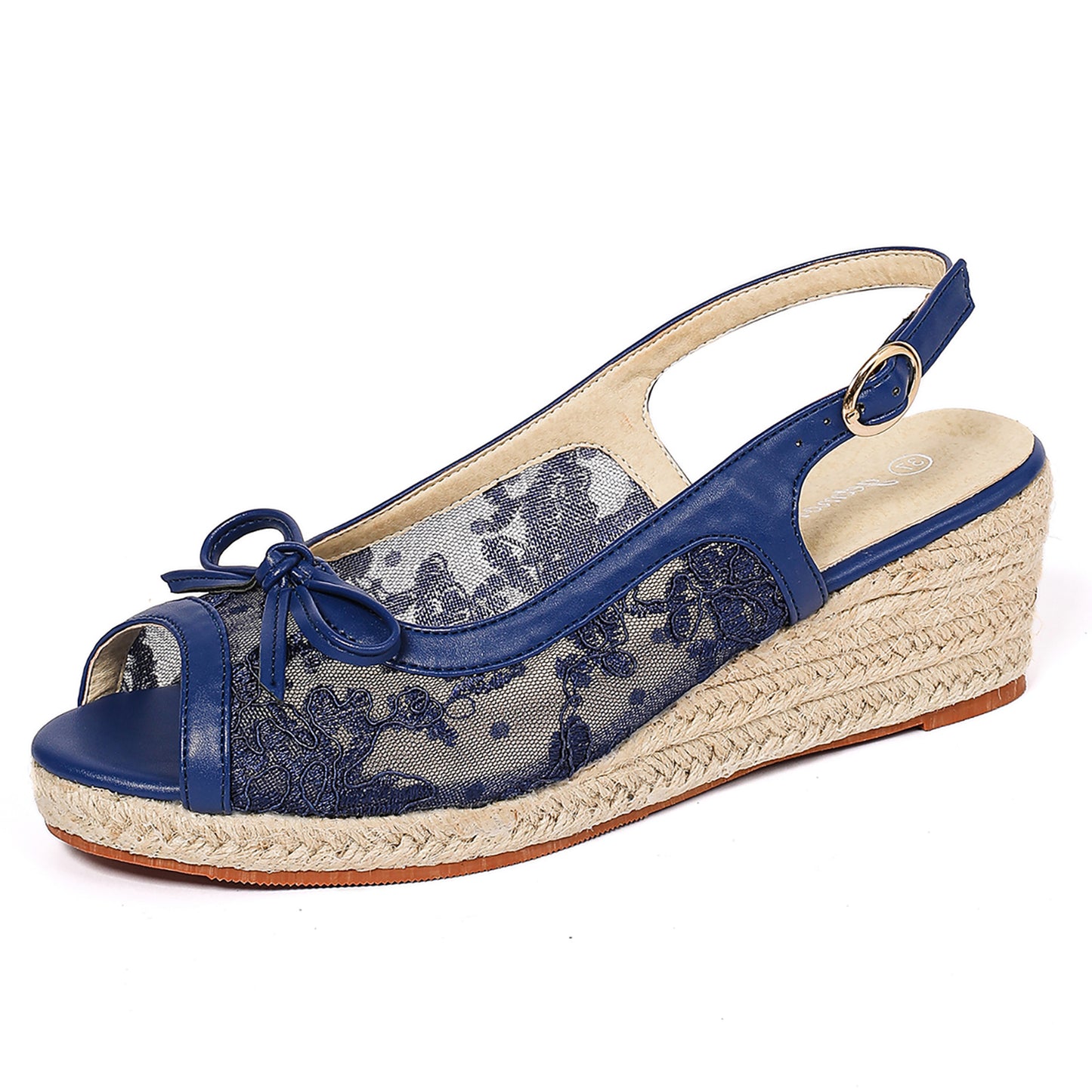 Lace Bow Slingback Espadrille Wedges