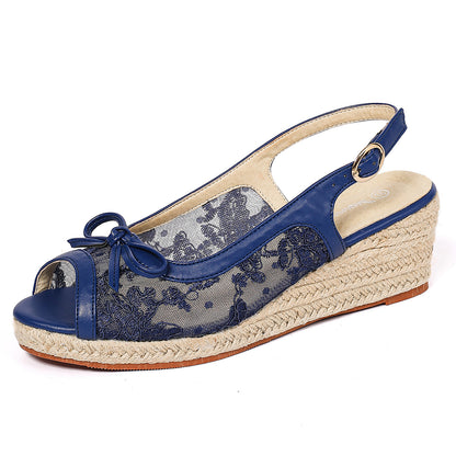 Lace Bow Slingback Espadrille Wedges