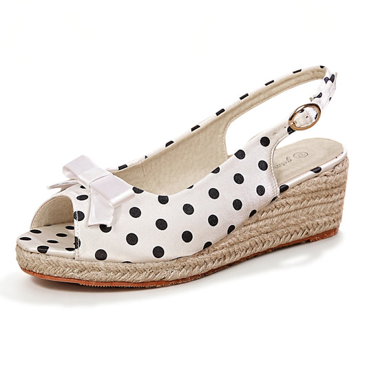 Vintage Polka Dot Bowknot Espadrille Wedge Sandals