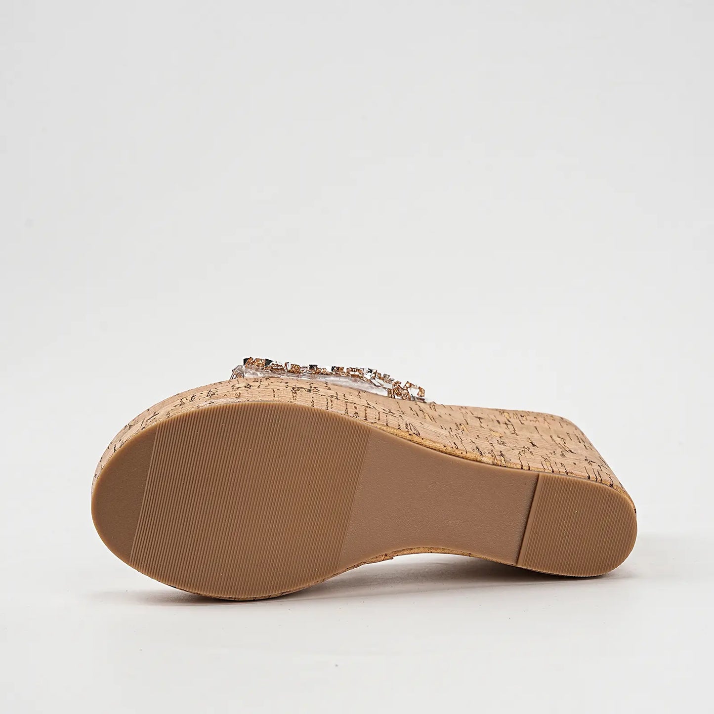 Clear Sparkly Glitter Platform Wedge Mule Sandals
