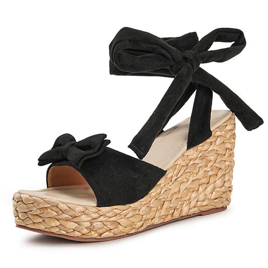 Lace Up Espadrille Wedge Bowknot Platform Sandals