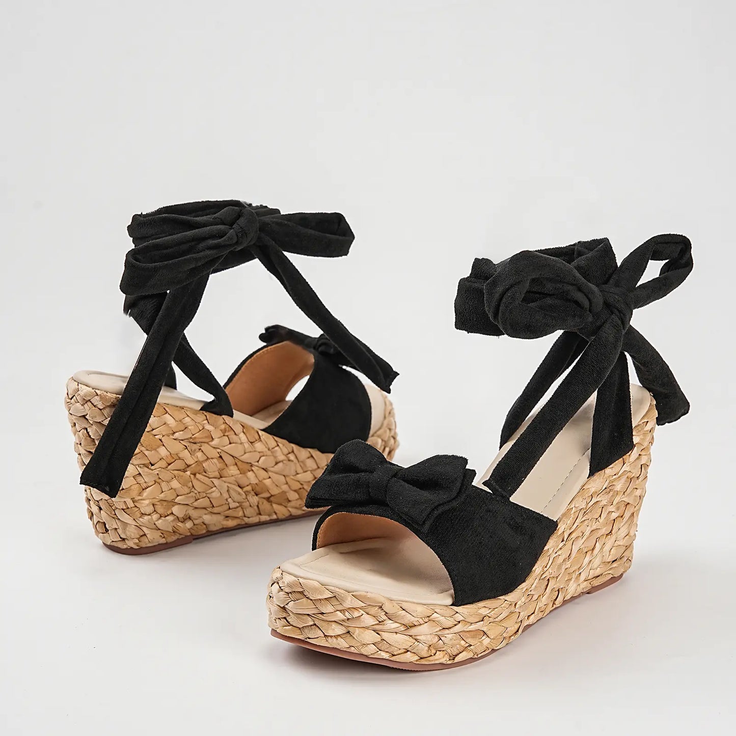 Lace Up Espadrille Wedge Bowknot Platform Sandals