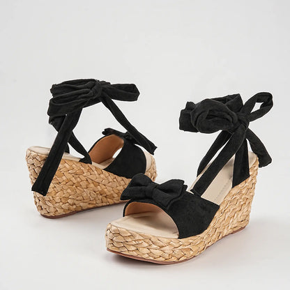 Lace Up Espadrille Wedge Bowknot Platform Sandals