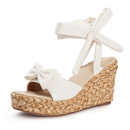 Lace Up Espadrille Wedge Bowknot Platform Sandals