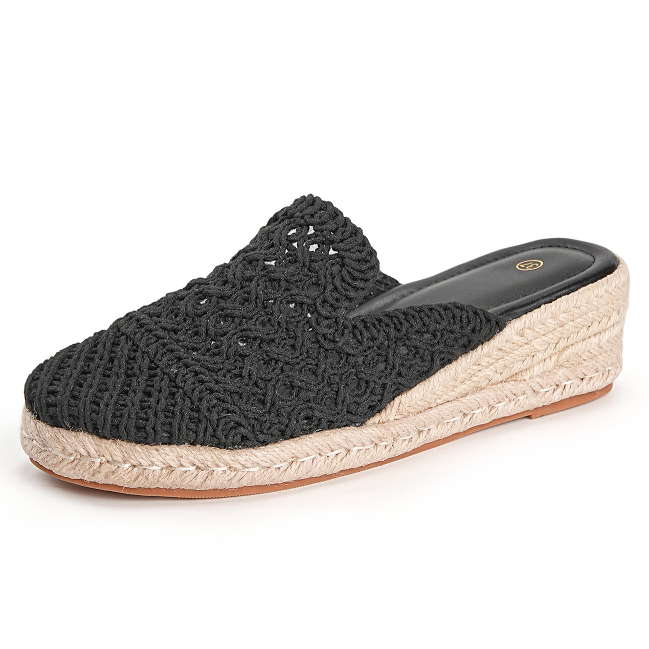 Crochet Espadrille Closed Toe Low Wedge Mule Sandals