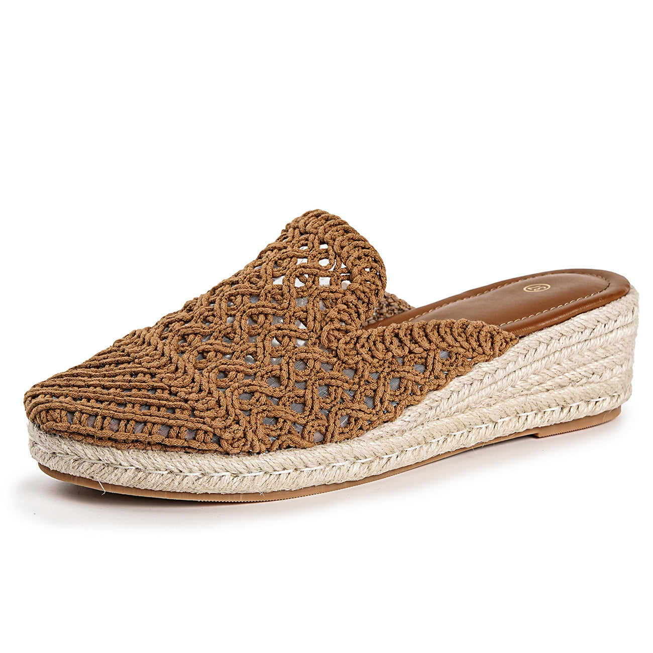 Crochet Espadrille Closed Toe Low Wedge Mule Sandals
