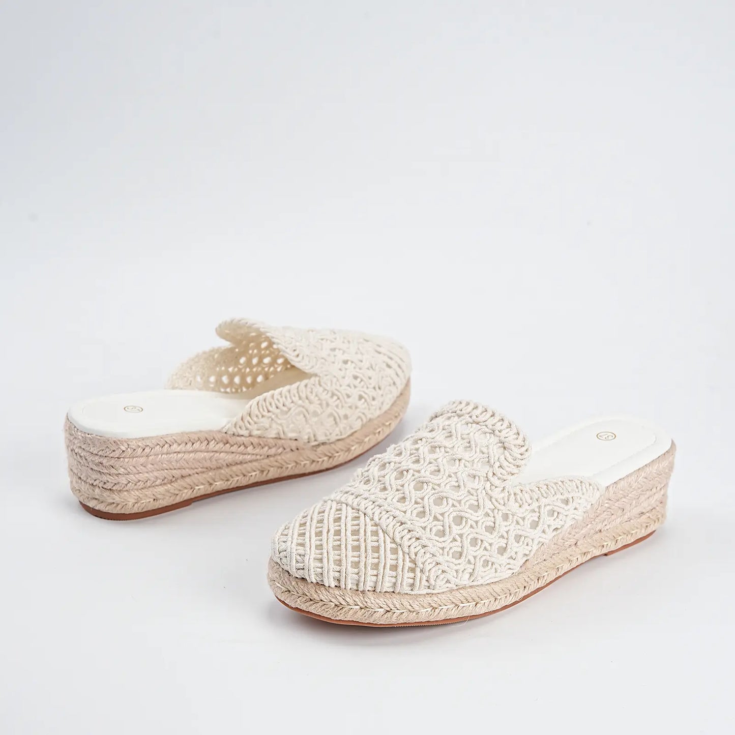 Crochet Espadrille Closed Toe Low Wedge Mule Sandals