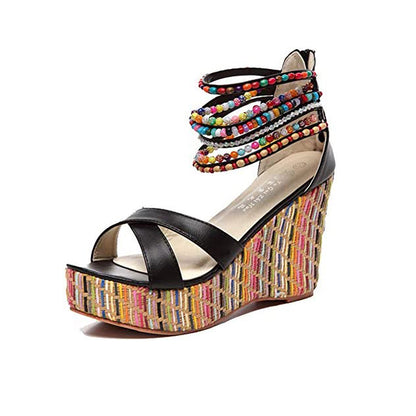 Boho Beaded Woven Wedge Sandals