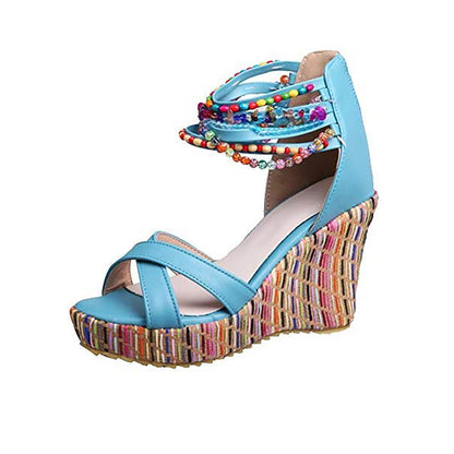 Boho Beaded Woven Wedge Sandals