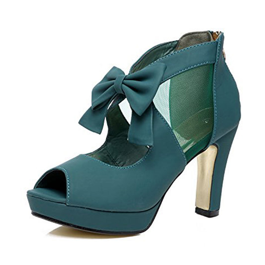 Vintage Bow Peep Toe Platform Heels