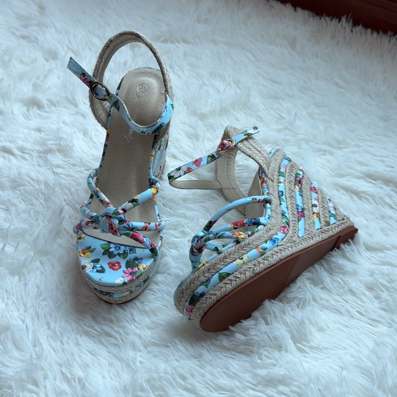 Floral Strappy Espadrille Wedges