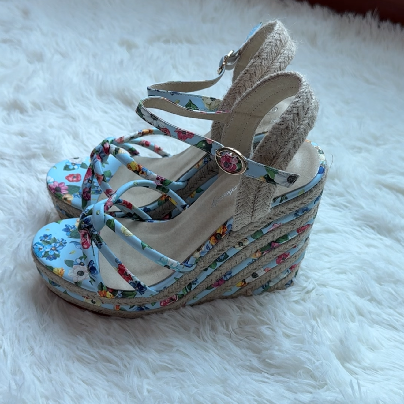 Floral Strappy Espadrille Wedges