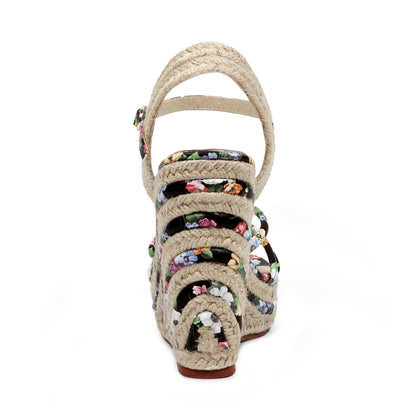 Floral Strappy Espadrille Wedges