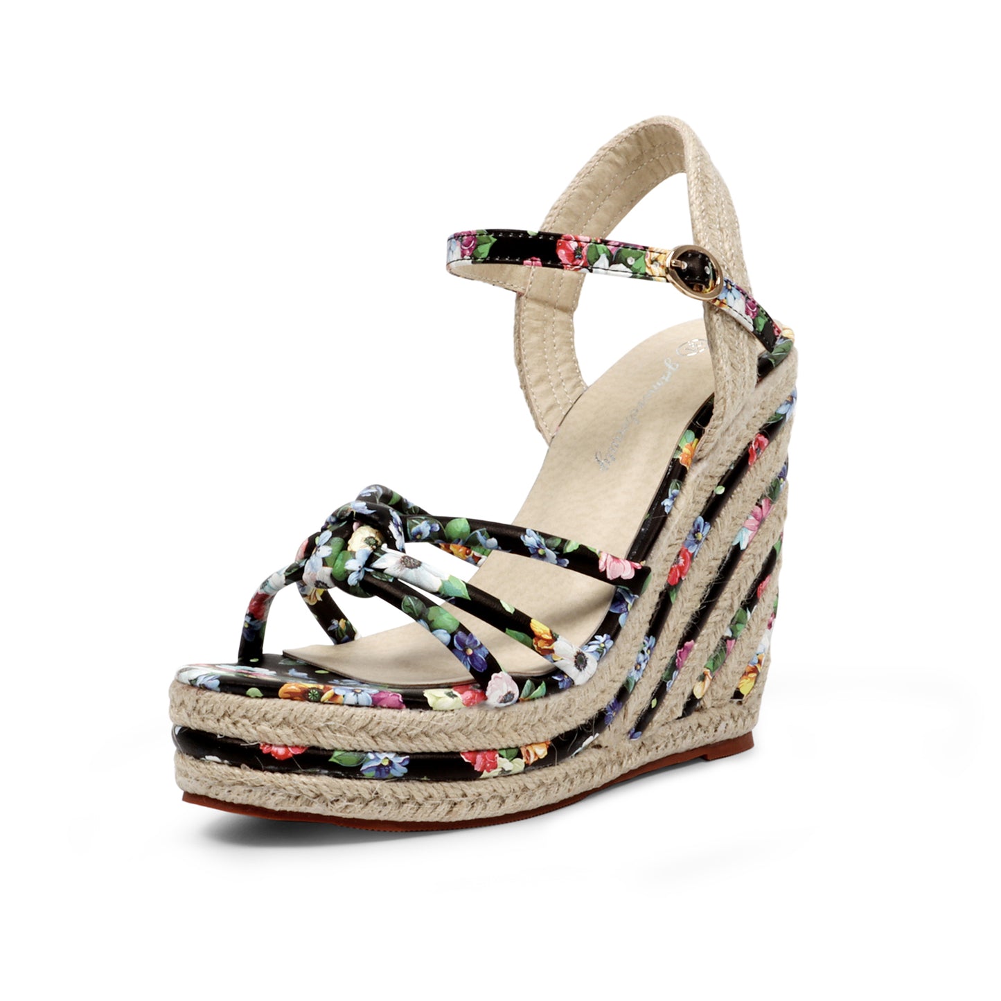 Floral Strappy Espadrille Wedges