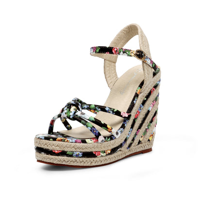 Floral Strappy Espadrille Wedges