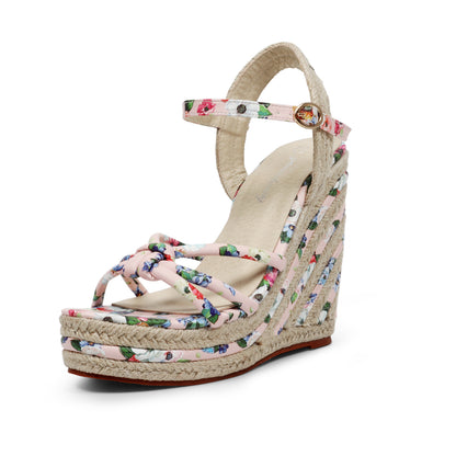 Floral Strappy Espadrille Wedges