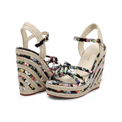 Floral Strappy Espadrille Wedges