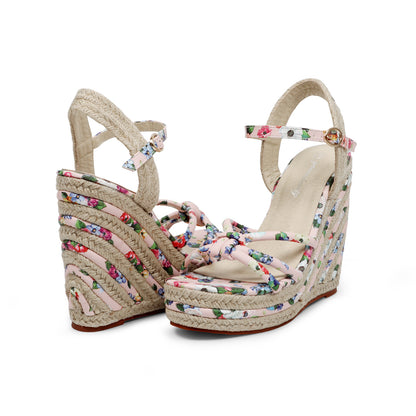 Floral Strappy Espadrille Wedges