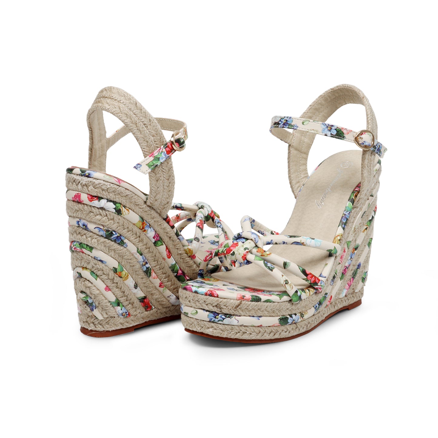 Floral Strappy Espadrille Wedges