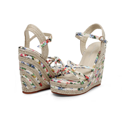 Floral Strappy Espadrille Wedges