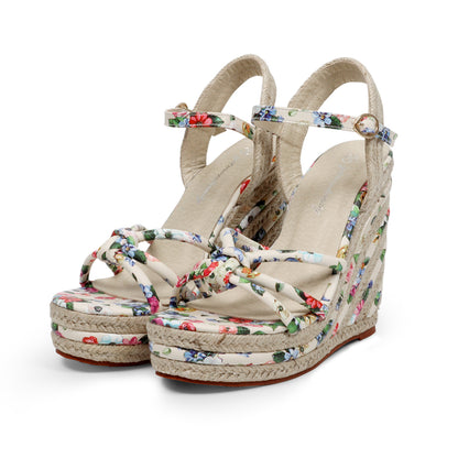 Floral Strappy Espadrille Wedges
