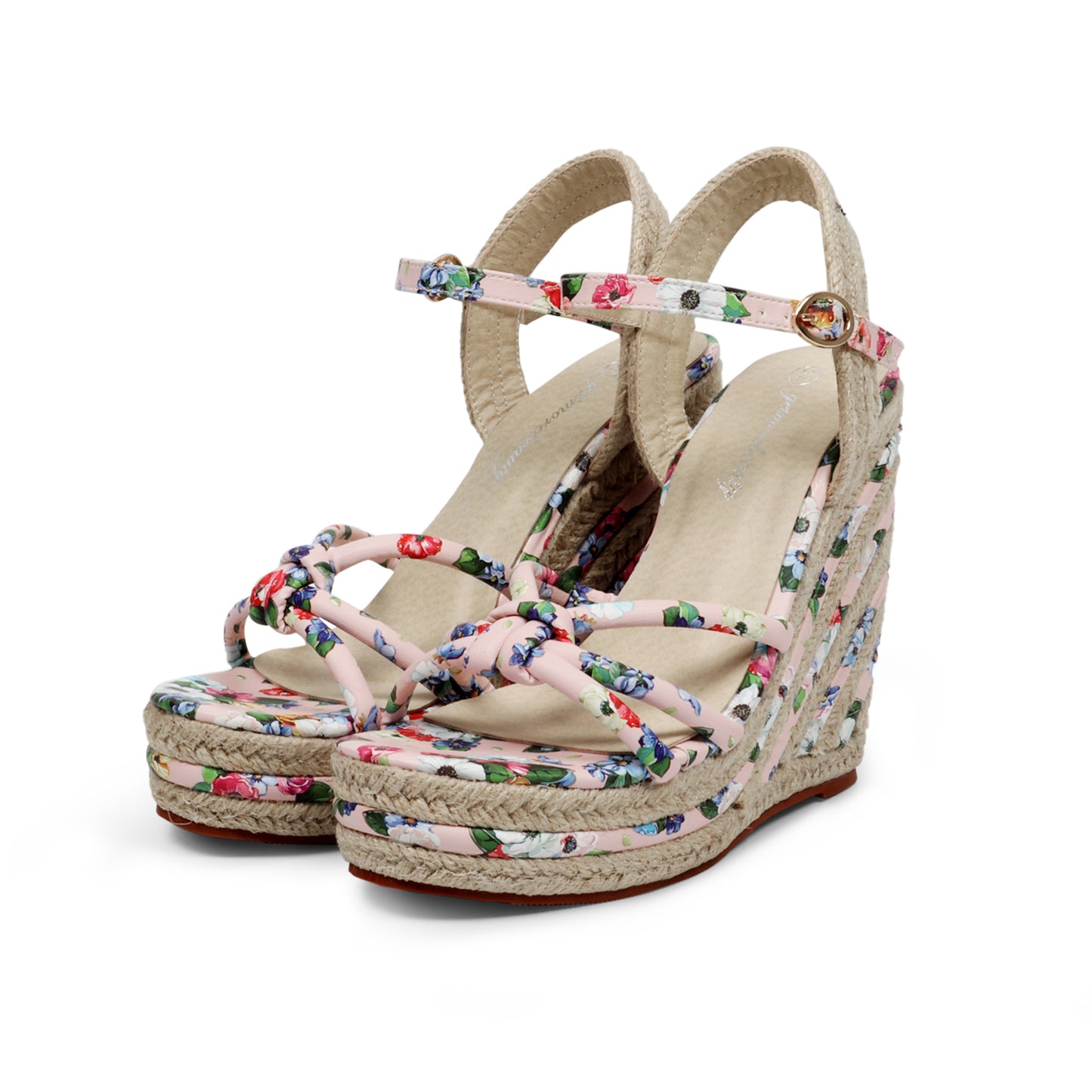 Floral Strappy Espadrille Wedges