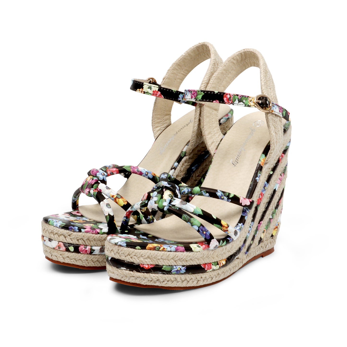 Floral Strappy Espadrille Wedges